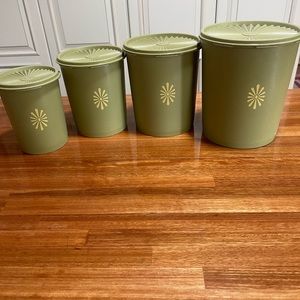 TUPPERWARE VINTAGE AVOCADO GREEN CANISTERS, SET OF 4, GOOD USED CONDITION.